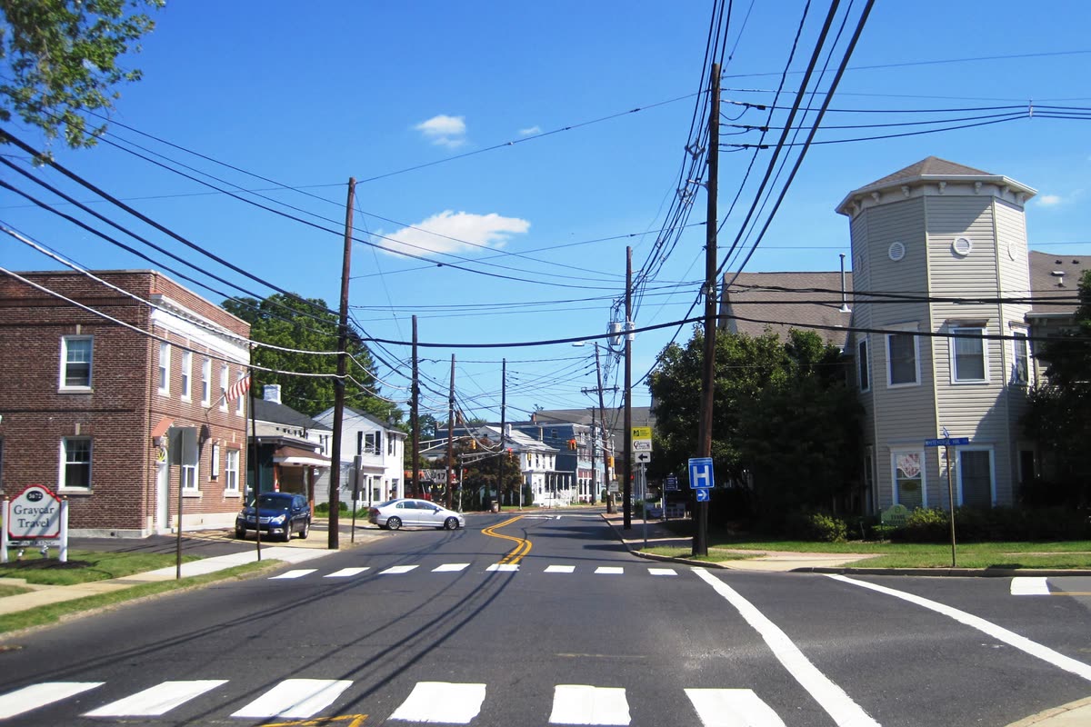 Crosswalks at a Nottingham Way intersection in Hamilton Square, Hamilton, NJ